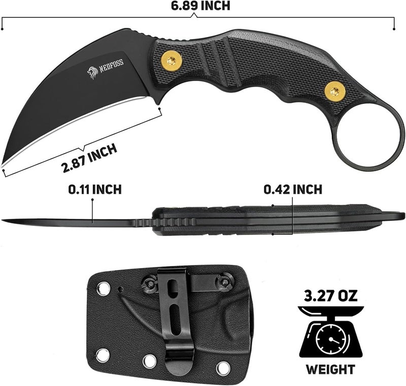 NedFoss VULTURE EDC Fixed Blade Knife with Kydex Sheath, 2.87" 14C28N Steel Tactical EDC Knife with G10 Handle and Adjustable Belt Clip, Horizontal Carry Belt Knives for Men Women - Image 5